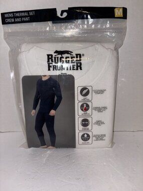 Rugged Frontier Men Medium Thermal  Layer Set Crew Top & Pant White 2 Piece